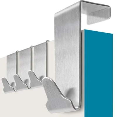 Image of Menz Premium Over Door Hanger Set of 4 Stainless Steel Coat Hooks with Anti Slip and Felt Pads, Made in Germany, Sturdy Hook