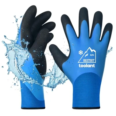 Image of Thermal Work Gloves for Cold Weather, Waterproof Winter Gloves, Touchscreen, Super Grip, Gardening, Fishing, Car Washing, Freezer Blue, Medium