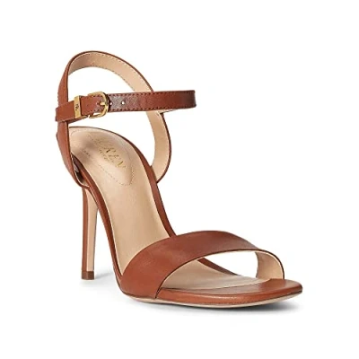 Image of Lauren Ralph Women&#039;s Gwen Burnished Leather Sandal, Brown, 5 UK