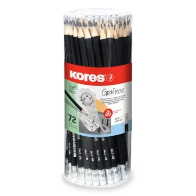 Image of Kores Graphite Pencils Set Grafitos Pencils, HB, Soft, Triangular Drawing HB Pencil Set, Art Supplies Pack of 72 with Rubber