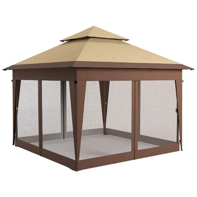 Image of Outsunny 3x3m Easy Pop Up Gazebo with 1 Button Push &amp; Mosquito Netting Khaki