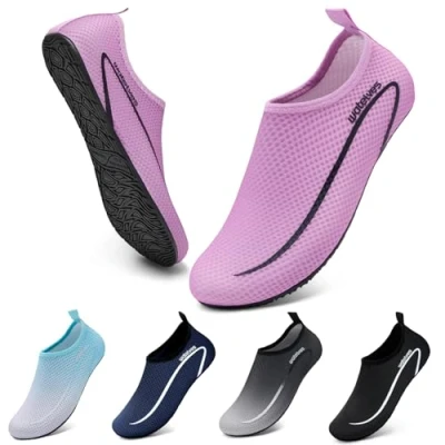Image of Swim Water Shoes Aqua Socks Barefoot for Sea Beach Swimming Pool Ladies Women Mens Line Dark Pink 9/10 UK