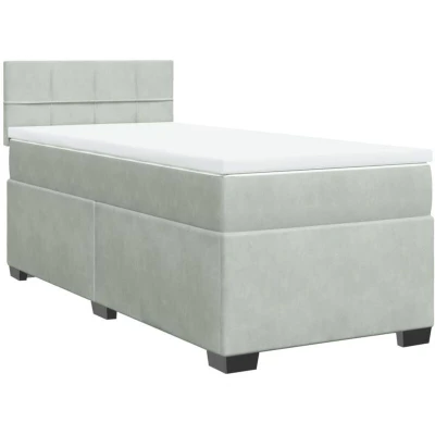 Image of vidaXL Box Spring Bed with Mattress Light Grey 90x200 cm Velvet