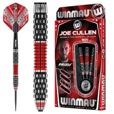 Image of WINMAU Joe Cullen Rockstar Series RS 1.0 24 Gram Professional Steeltip Tungsten Darts Set with Flights and Shafts (stems)