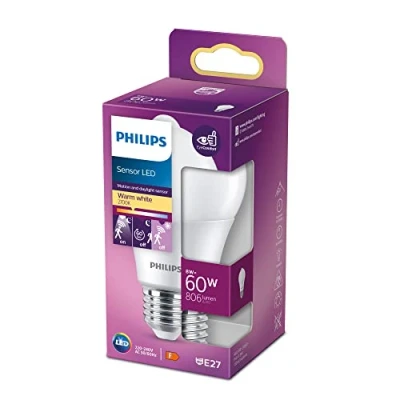 Image of Philips LED Premium Sensor Frosted Light Bulb [E27 Edison Screw] 8W 60W Equivalent, Warm White (2700K), Non Dimmable
