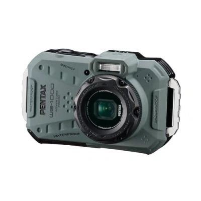 Image of PENTAX WG 1000 waterproof digital compact camera, designed for casual outdoor and underwater photography, to a depth of 15 meters, up one hour continuous operation