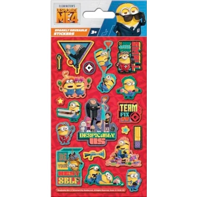 Image of Despicable Me 4 Sparkly Reusable Foil Stickers Official Licensed Product on Non Porous Surfaces Boys and Girls, Age 3+, Birthday Gifts, Party Bags, Arts &amp; Crafts, Scrapbooking
