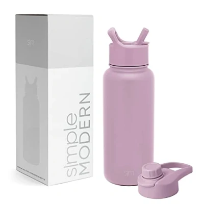 Image of Simple Modern Water Bottle with Straw and Chug Lid Insulated Stainless Steel Thermos for Sports Gym Summit Collection 950ml Lavender Mist