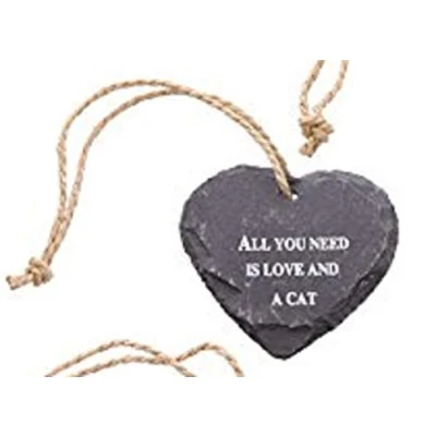 Image of Words of Wisdom Slate Hanging Heart Plaque (All You Need is Love and a Cat)