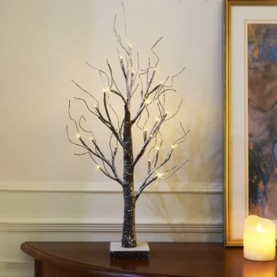 Image of EAMBRITE Battery Operated Snowy Twig Tree Lights with 24 Warm White LEDs Tabletop Christmas Decor for Indoor use (60cm/2ft)