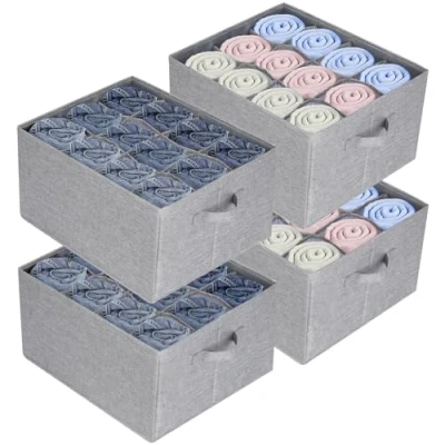 Image of Peyiuun 4 Pack Wardrobe Organiser Clothes Storage Boxes 12 Cell Foldable Closet Shelf Drawer Dividers for Cupboard Organizer, Stackable Clothing Box Jeans, Trouser, Pants, T shirt, Sweater