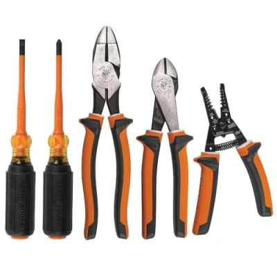 Image of Insulated Screwdriver Tool Set, 1000V with #2 Phillips and 1/4 Inch Cabinet Slim Tips, 2 Pliers Wire Stripper, Klein Tools 94130
