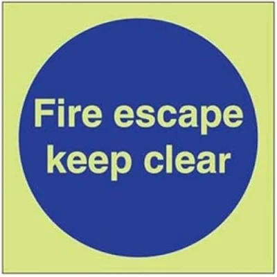 Image of V Safety Glow In The Dark Fire Escape Keep Clear Mandatory Sign 200mm x Self Adhesive Vinyl