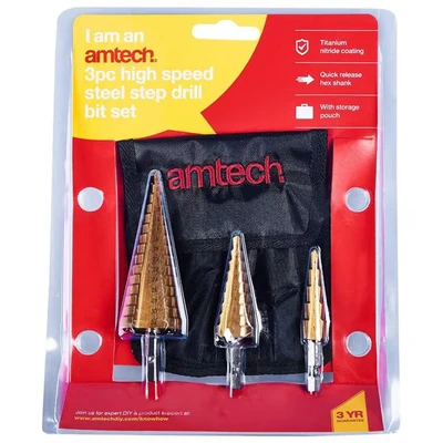 Image of Amtech 3 Piece High Speed Steel Step Drill Set (Large)