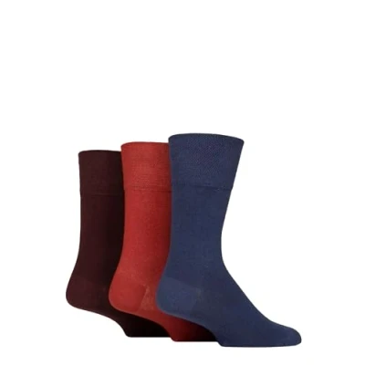 Image of Mens 3 Pair Iomi Footnurse Gentle Grip Diabetic Socks Burnt Orange / Sapphire Blue Dark Burgundy 6 11