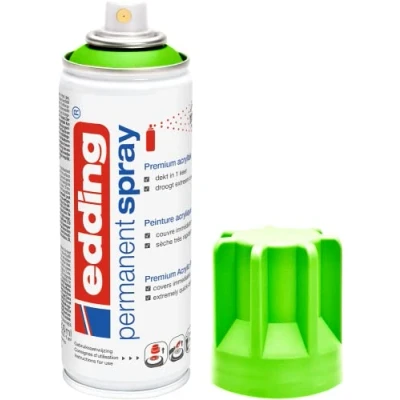 Image of edding 5200 permanent spray neon green matt 200 ml acrylic paint for painting and decorating glass, metal, wood, ceramic, plastic, canvas aerosol spray,
