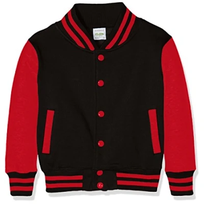 Image of AWDis Boy&#039;s Kids Varsity regular Jacket, Multicoloured (Jet Black/Fire Red), Size 12 13 (Manufcturer X Large)