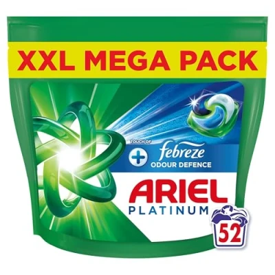 Image of Ariel Platinum PODS®, Washing Liquid Laundry Detergent Capsules 52 Washes, +Touch Of Febreze Odour Defence, Extra Stain &amp; Removal