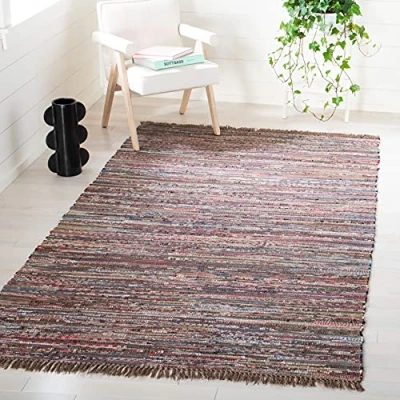 Image of SAFAVIEH Modern Rug for Living Room, Dining Bedroom Rag Collection, Short Pile, in Rust and Multi, 152 X 244 cm