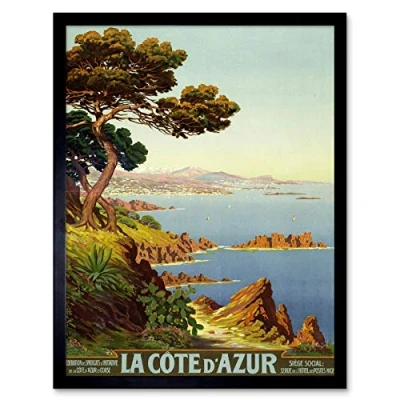 Image of De Tanguy Cote D&#039;azur France Travel Advert Art Print Framed Poster Wall Decor 12x16 inch