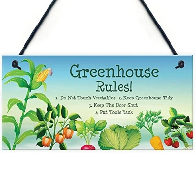 Image of RED OCEAN Greenhouse Rules Sign Garden Summerhouse Shed Gardners Gift Plaque
