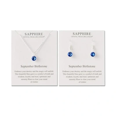 Image of Philip Jones September (Sapphire) Birthstone Necklace &amp; Drop Earrings Set Created with Zircondia® Crystals
