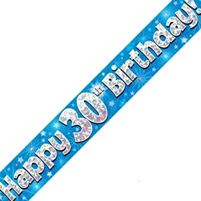 Image of 9ft Banner Happy 30th Birthday Blue Holographic