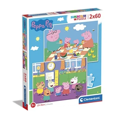 Image of Clementoni 24793 Supercolor Peppa Pig 2 X 60 Piece Jigsaw Puzzle for Kids Age 5, Multicolored, M