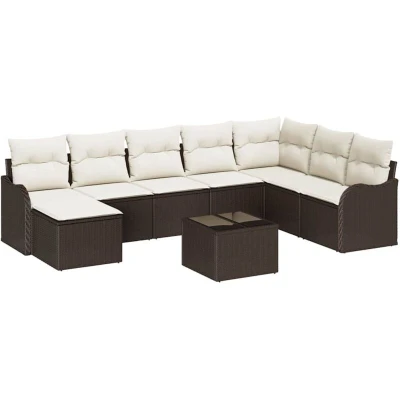 Image of vidaXL 8 Piece Garden Sofa Set with Cushions Grey Poly Rattan