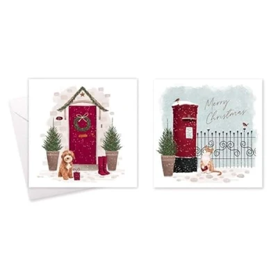 Image of Tallon Festive Wonderland Square Xmas Christmas Cards, Box of 10, Assorted Designs (XC0104 Postbox/Door)