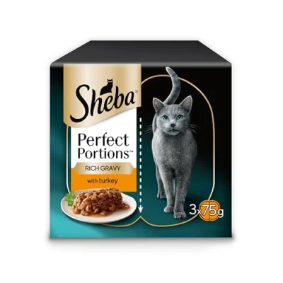 Image of Sheba Perfect Portions Cat Food Tray with Turkey Chunks in Gravy (pack of 8)