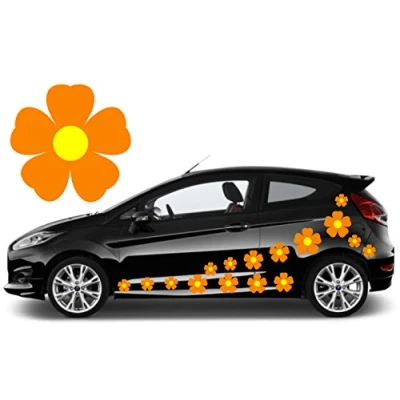 Image of TEEZ 32 ORANGE &amp; YELLOW FLOWER DECALS,FLOWER STICKERS, CAR GRAPHICS