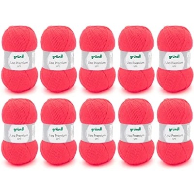 Image of Gründl Lisa Premium Uni Pack of 10 Balls, neon Coral 47, 10x 50g