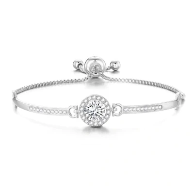 Image of Philip Jones Silver Plated Halo Friendship Bracelet Created with Zircondia® Crystals