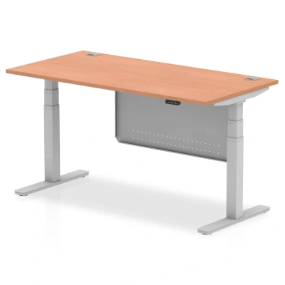 Image of Air 1600x800 Height Adjustable Desk Beech CP Silver Leg Modesty Panel