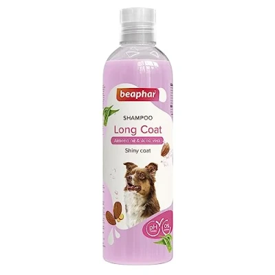 Image of Beaphar Long Coat Dog Shampoo, Enriched with Almond oil &amp; Aloe vera, Specifically Formulated For Coats, Anti Tangle Action, Vegan, Mild pH Neutral, Fresh, Clean, Shiny 250 ml