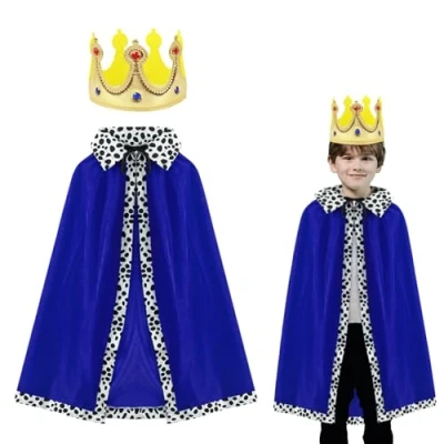Image of EUPSIIU King Costume Set for Kids Prince Cape and Crown Princess Queen Fancy Dress Halloween Costumes Nativity Cosplay Stage Performance Birthday Party (2 pcs)