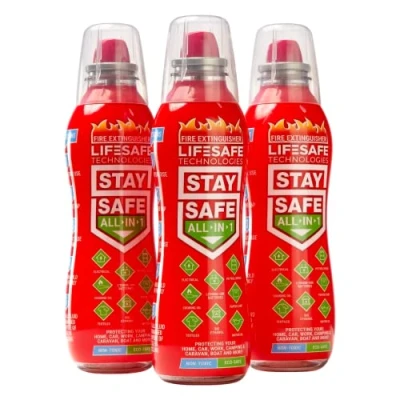 Image of StaySafe All in 1 fire Extinguisher, 3 Pack For Home, Kitchen, Car, Caravan, Camping The compact extinguisher that tackles multiple types of