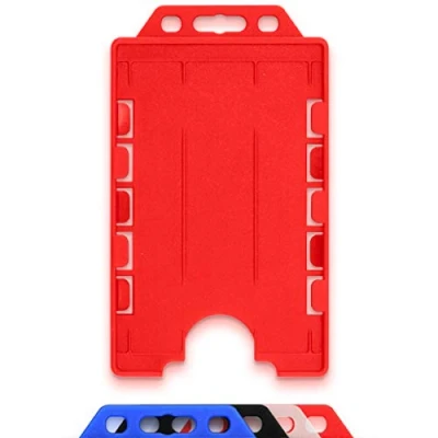 Image of CKB LTD® Vertical Double Sided Rigid Slide in Open Faced ID Card Badge Holders Portrait Dual Identity Plastic Pass Protector Holds Two Cards 86mm 54mm cr80 Credit Sized (Red, Pack of 10)