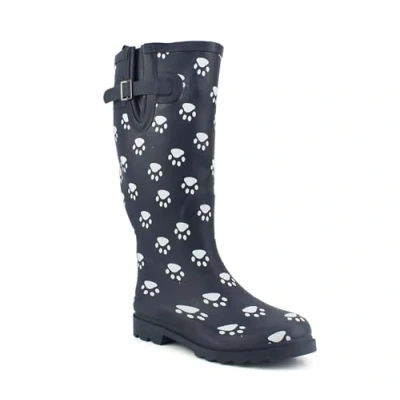 Image of IMTY Womens Adjustable Calf Wellies Waterproof Ladies Fashion Festival Dog Walking Rain Mud Wellington Boots (Paw Navy, UK Footwear Size System, Adult, Women, Numeric, Medium, 8)