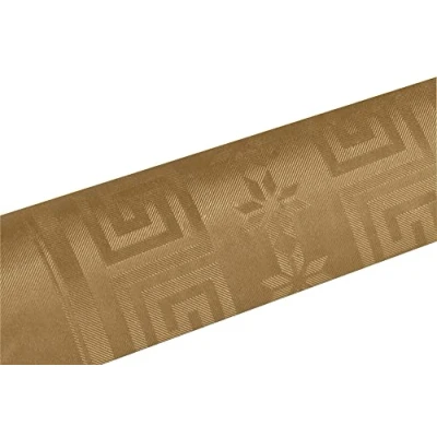 Image of Damask paper disposable tablecloth in roll 6 M long X 1.18 wide with a chic and classic universal pattern Box of 12 rolls gold