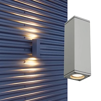 Image of SLV 229532 THEO UP/DOWN OUT wall light, angular, silvergrey GU10, max. 2x35W, Aluminium, silver grey,