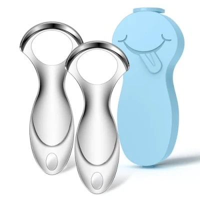 Image of RONAVO Tongue Scraper Cleaner (2024) for Adults Portable Storage Coating Removal Bad Breath Care Metal with Blue Carrying Case