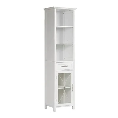 Image of Teamson Home Delaney Bathroom Wooden Multi Functional Linen Cabinet White 7978 With Drawer and Open Shelves