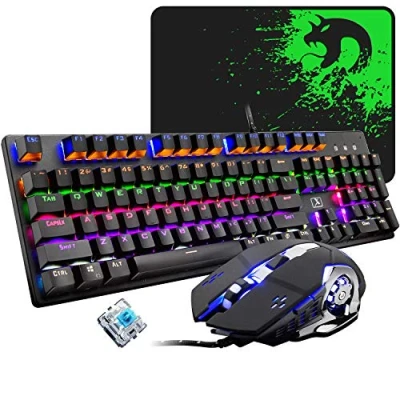 Image of Mechanical Gaming Keyboard Rainbow LED Backlit Blue Switch 104 Keys Full Anti ghosting for PC Gamers and Typists (Black)