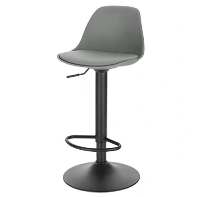Image of EUGAD Bar Stool Grey Kitchen Counter Island Chair Single, Soft Leatherette PU Seat, Solid Adjustable Gas Lift Frame 0650BY 1