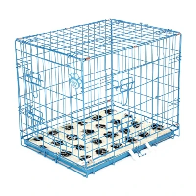 Image of Cozy Pet Dog Cage 24&quot; Blue With Tailored Vet Bedding Metal Tray Folding Puppy Crate Cat Carrier Crate. (We do not ship to Channel Islands or IOW.)