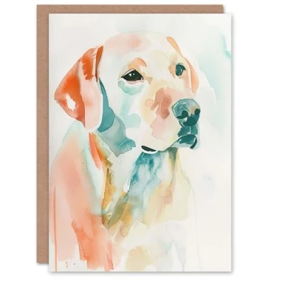 Image of Artery8 Greeting Card Golden Labrador Dog Lover Watercolour Portrait Blank For All Him Or Her Art Birthday