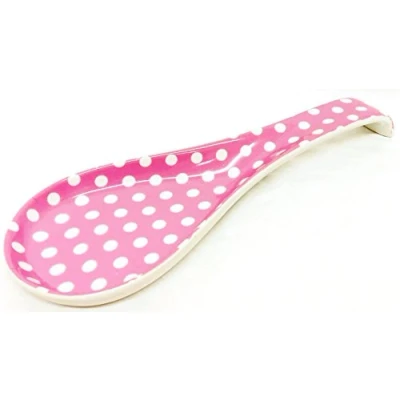 Image of Fromeuropewithlove Pink Dots Spoon Rest Ceramic Porcelain Large Hand Decorated in UK