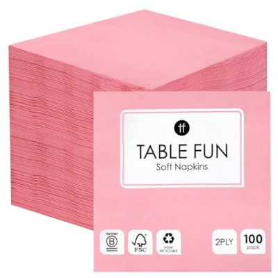 Image of Talking Tables 100 x Bulk Pack Soft Pink Paper Napkins, Disposable Party Serviettes for Birthday, Christmas, Catering, Weddings, Hen, Baby Shower Everyday Tableware Recyclable Made in EU, 2ply 33cm